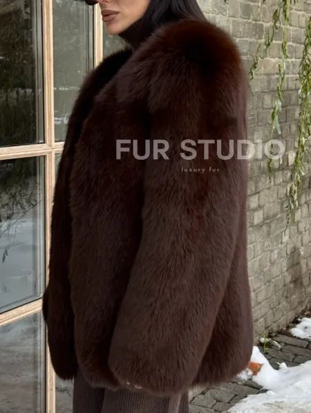 Шуба из меха песца цельные пластины Brown - фото 2