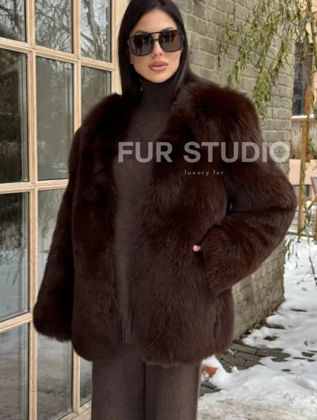 Шуба из меха песца цельные пластины Brown - фото 4