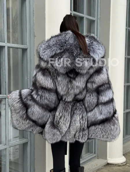 Шуба - пончо из чернобурки с капюшоном - фото 11