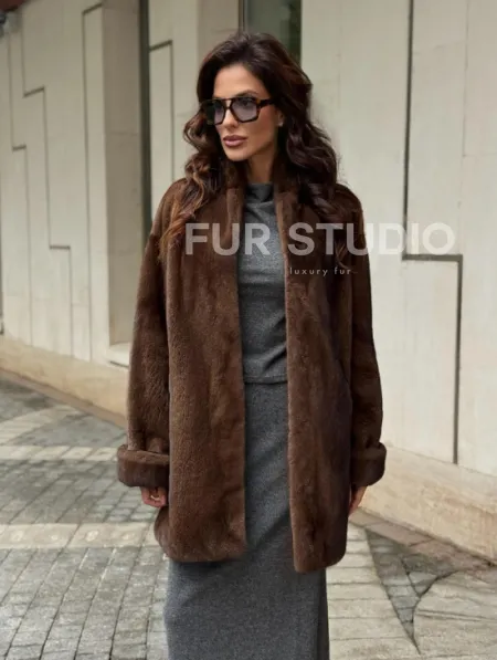 Коричневая шуба из норки - фото 7
