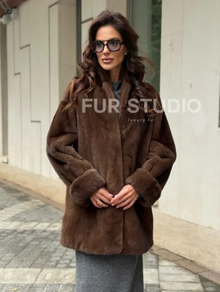 Коричневая шуба из норки - фото 8