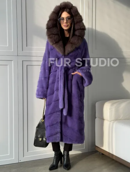 Фиолетовая норковая шуба - фото 8