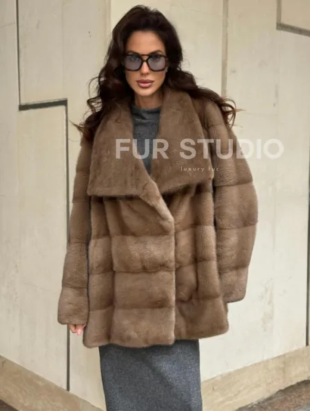 Норковая шуба бежевая - фото 7