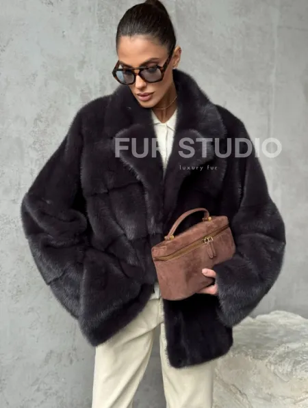 Меховой полушубок из норки  графит - фото 3