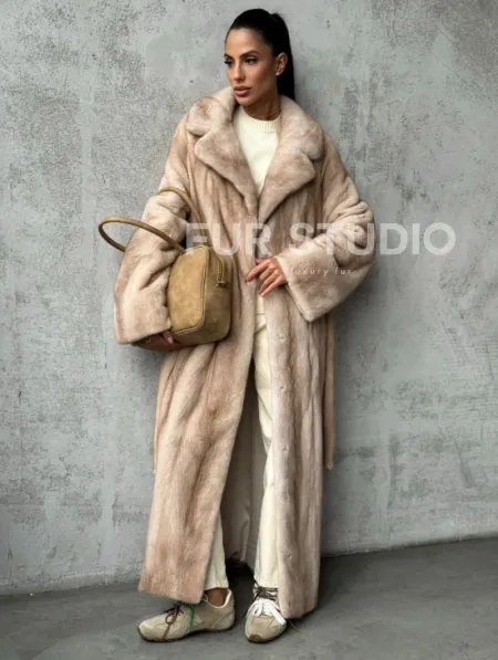 Длинная норковая шуба пастель - фото 6