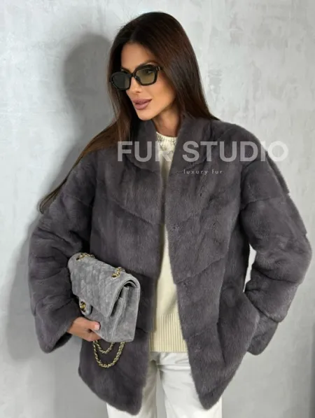 Норковый полушубок - графит - фото 6