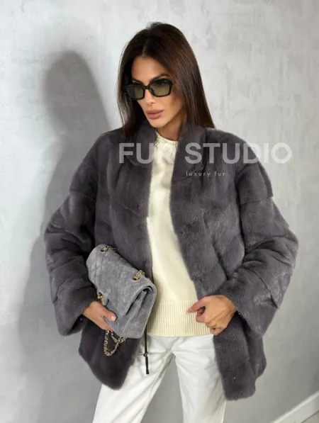 Норковый полушубок - графит - фото 10