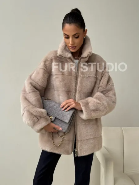 Норковая куртка стойка воротник - фото 5