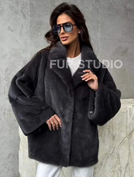 Серый норковый полушубок - автоледи - фото 6