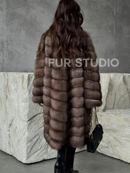 Шуба из куницы V-образный воротник - фото 3