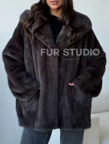 Норковый полушубок с капюшоном - фото 3