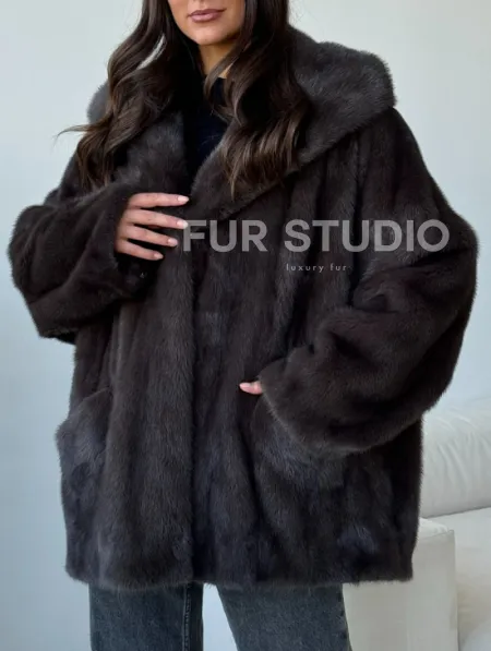 Норковый полушубок с капюшоном - фото 2