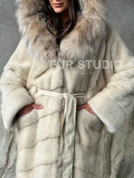 Норка шуба паркет с капюшоном рысь - фото 2