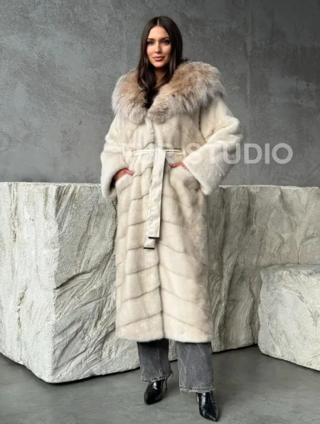 Норка шуба паркет с капюшоном рысь - фото 6