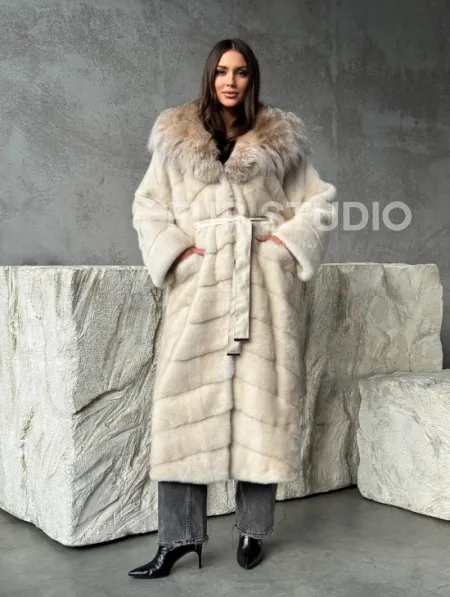 Норка шуба паркет с капюшоном рысь - фото 9