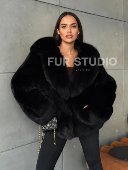 Черная шуба из лисы - фото 11