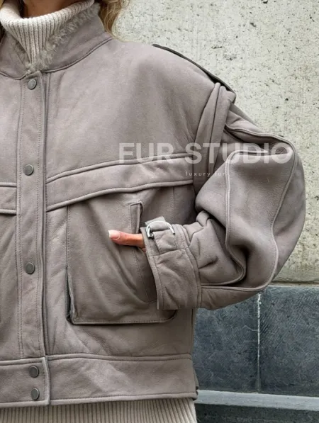 Зимняя дубленка - бомбер - фото 2