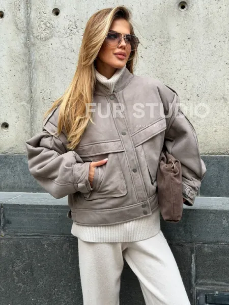 Зимняя дубленка - бомбер - фото 0