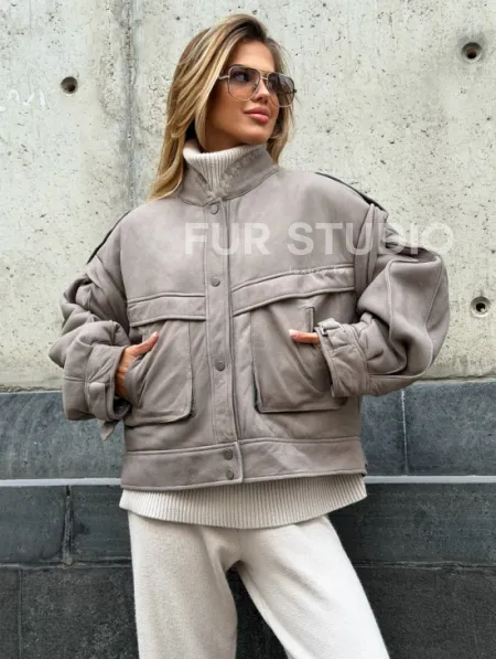 Зимняя дубленка - бомбер - фото 4