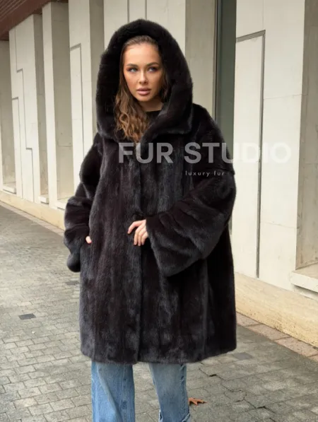 Норковая шуба с капюшоном - фото 7