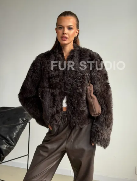 Дубленка кроп-топ из овчины калган - фото 8