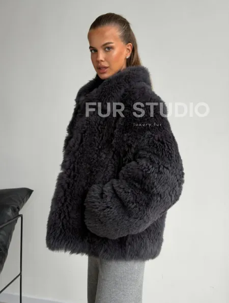 Короткая дубленка из овчины тиградо - фото 5