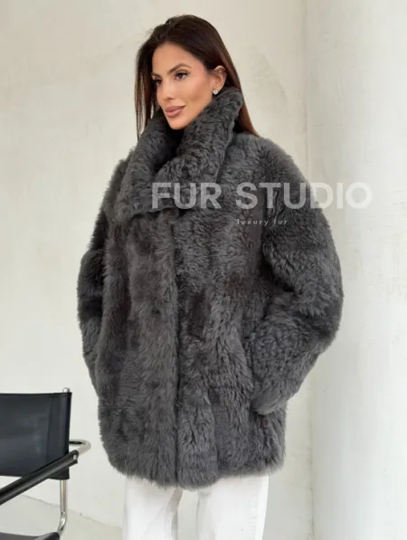 Серая дубленка из тиградо - фото 8