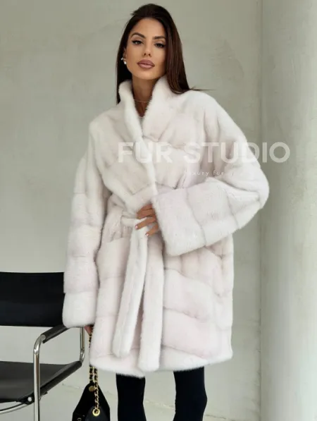 Белая шуба-кимоно, мех норка - фото 7