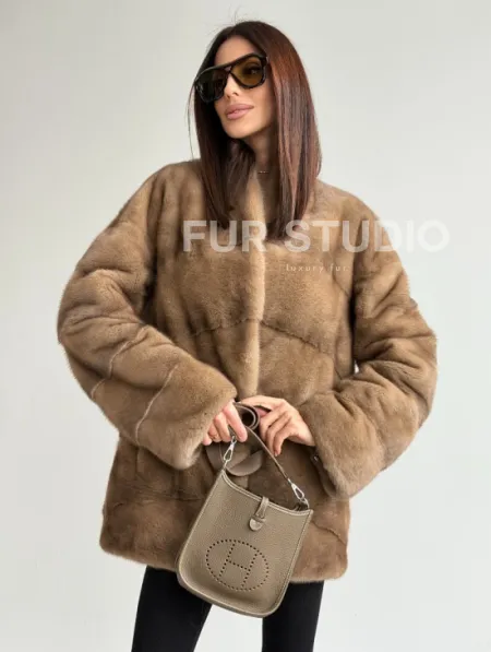 Полушубок пастель мех норка - фото 6