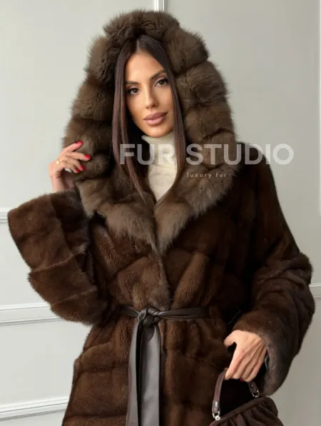 Шуба норка - кимоно с капюшоном - фото 5