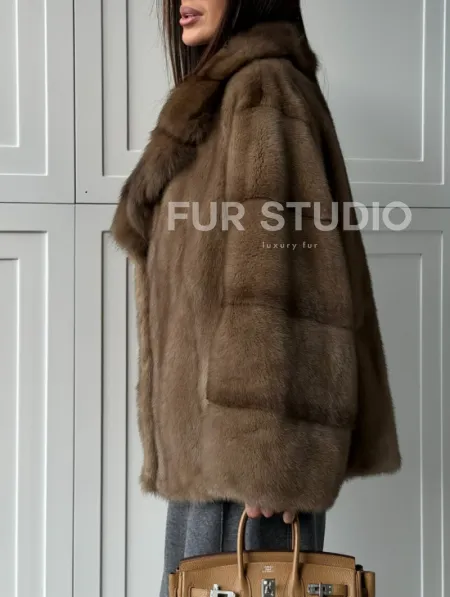 Куртка из меха норки - воротник куница - фото 5