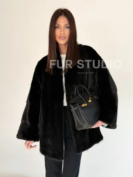 Женский норковый жакет - черный - фото 4