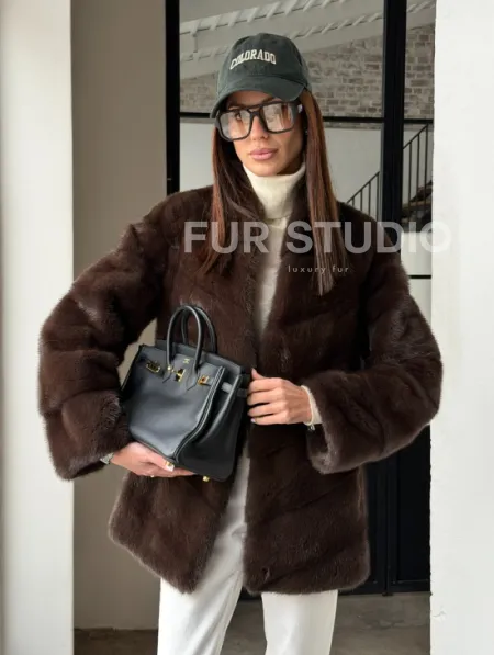 Женский норковый полушубок - фото 17