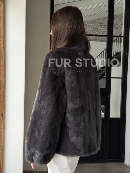 Меховой норковый жакет (серый) - фото 9