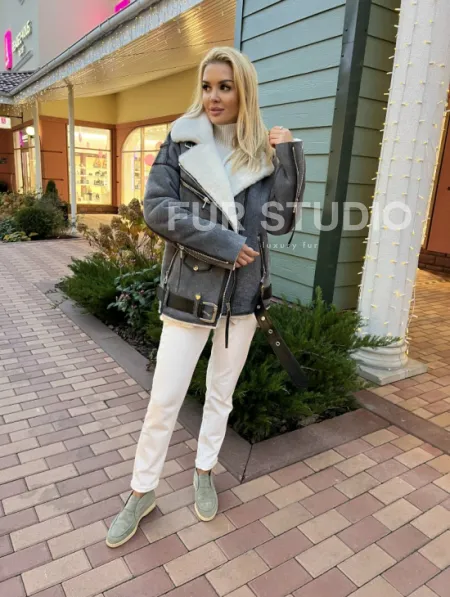 Дубленка - авиатор из винтажной кожи - фото 6