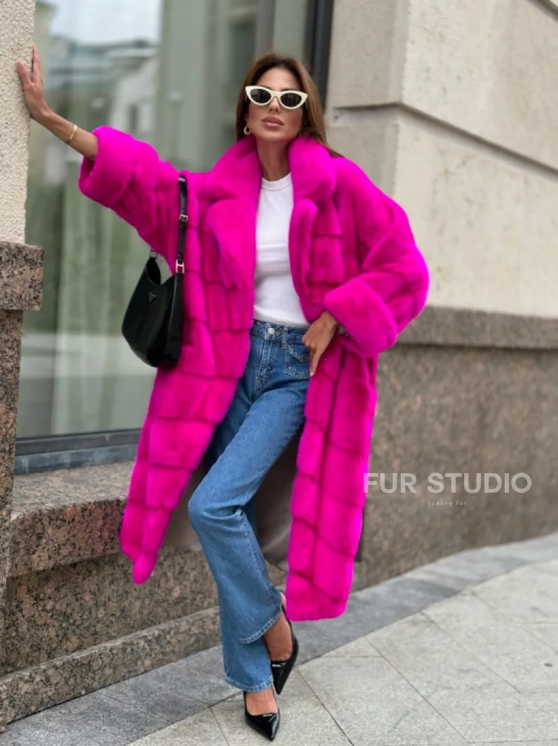 Розовая норковая шуба - фото 3