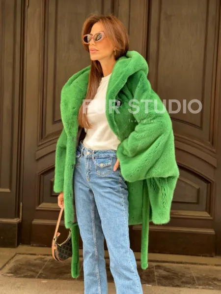 Шуба норковая с капюшоном 100524 - фото 2