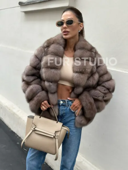 Шуба из меха соболя в оттенке торторо - фото 4