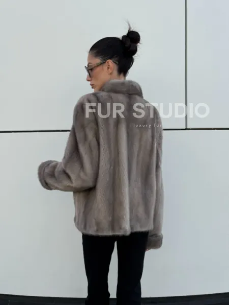 Жакет норковый в цвете сапфир - фото 12