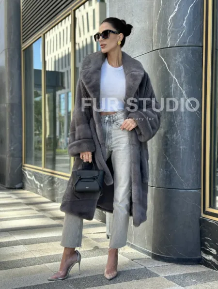 Норковая шуба в цвете сапфир - фото 10