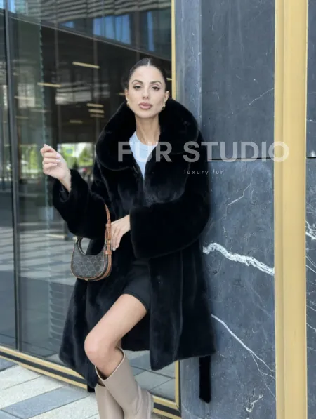Шуба норковая с капюшоном, мех BLACKGLAMA - фото 10