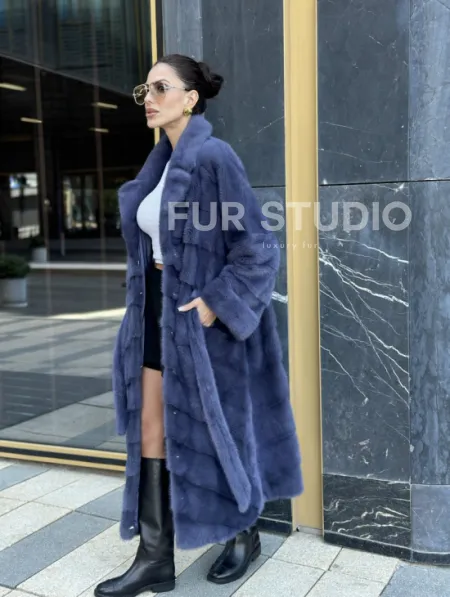 Норковая шуба с английским воротником - цвет джинс - фото 12