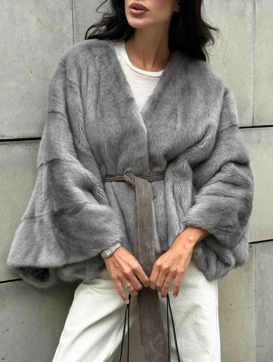 Модная летучая мышь из меха норки - цвет серый - фото 3