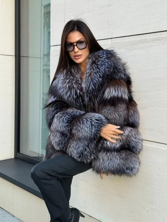 Шуба из чернобурки в натурально-бронзовом цвете, английский воротник - фото 9