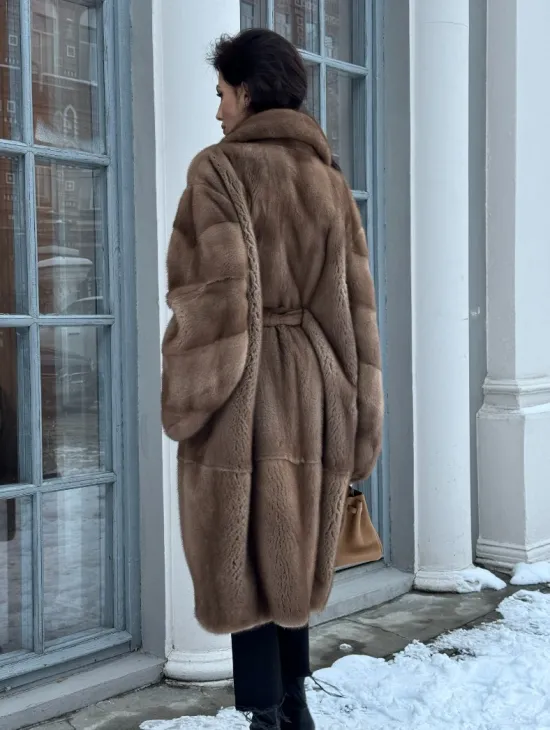 Плюшевая норковая шуба - кимоно с английским воротником - фото 5