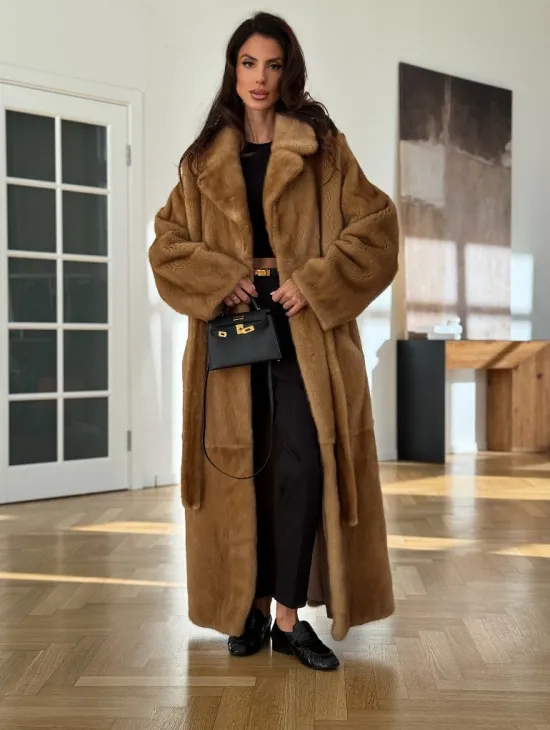 Норковая шуба - кимоно из меха норки premium golg fur со шлицей - фото 7