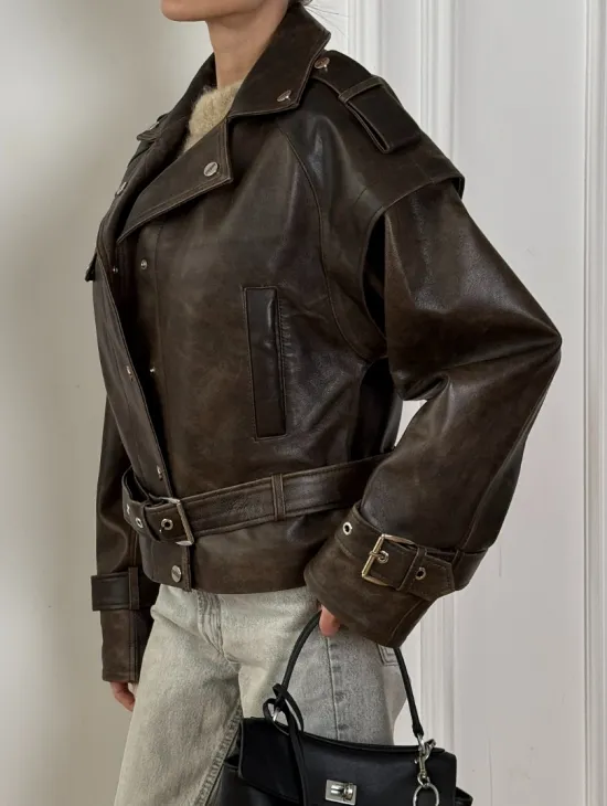 Женская косуха - жилет 2в1 трансформер из натуральной винтажной кожи - фото 2