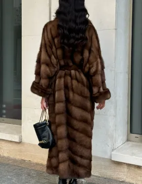 Норковая шуба в цвете соболь с английским воротником - фото 6