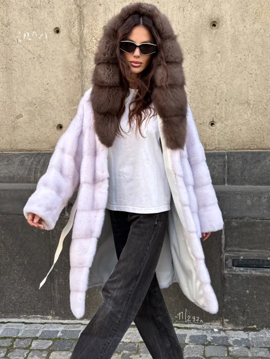 Шуба норковая  - капюшон куница - фото 9