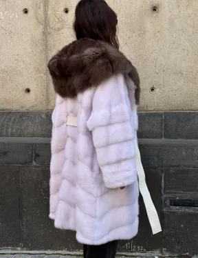 Шуба норковая  - капюшон куница - фото 6